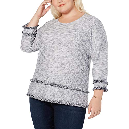 Style & Co Plus Size Space Dyed Fringe Trim Top