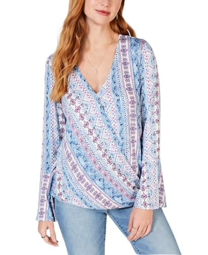 Style & Co Printed Surplice Bell Sleeve Top