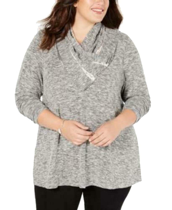 Style & Co Plus Size Lace Trimmed Cowl Neck Top