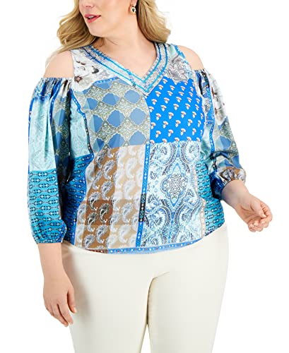 JM Collection Plus Size Cold Shoulder 3/4 Sleeve Top
