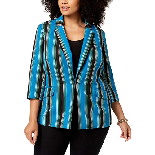 Plus Size Striped 3/4 Sleeve Blazer