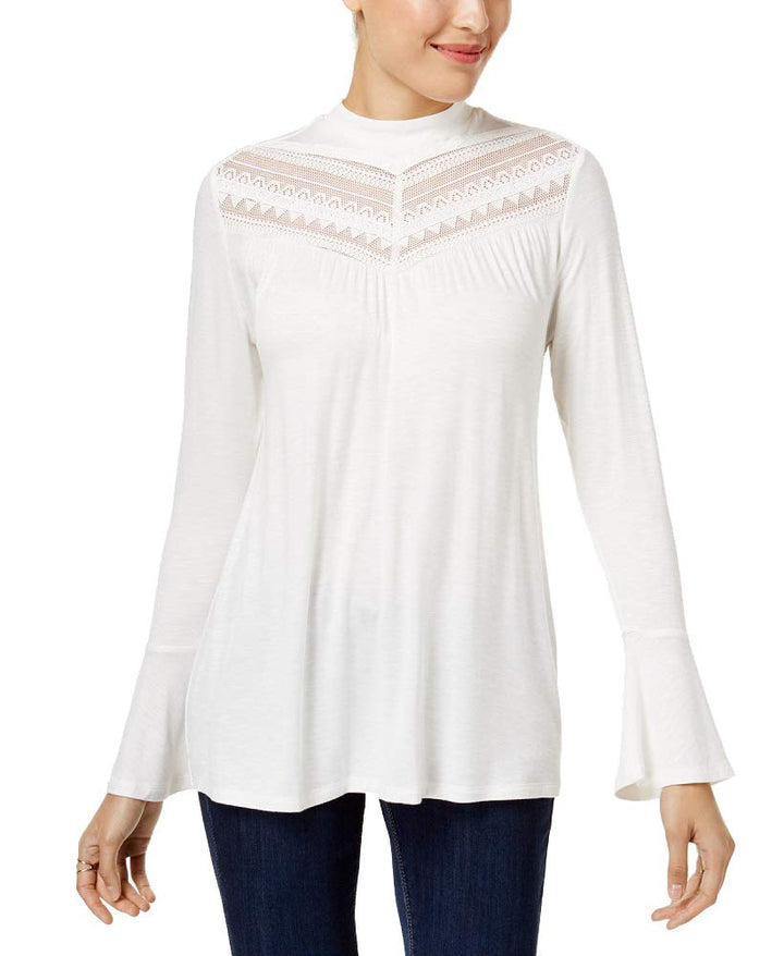 Bell-Sleeve Lace-Contrast Top