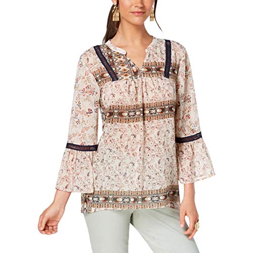 Style & Co Printed Ladder Trim Peasant Top