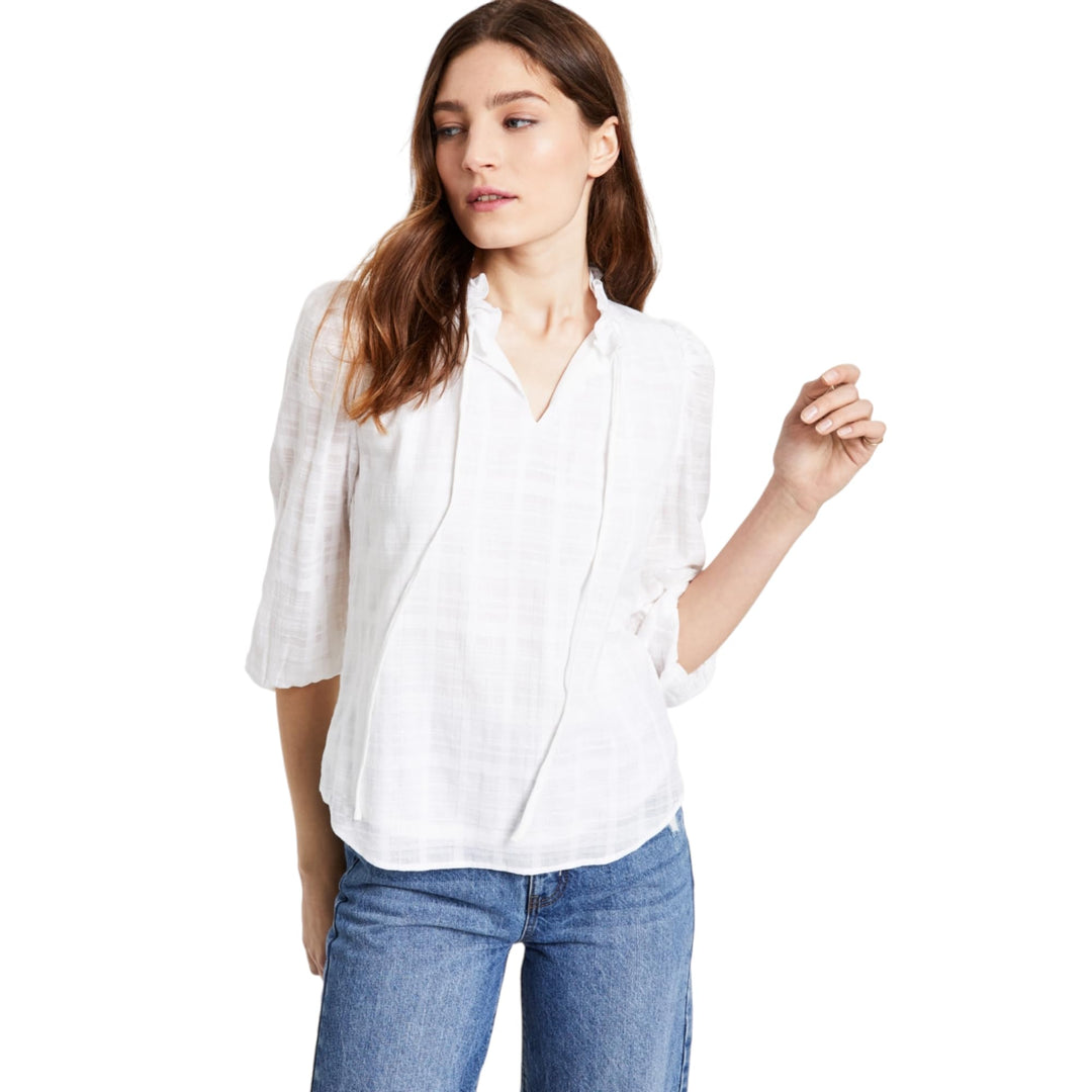Bar III Womens Ruffled Metallic Peasant Tie Ftont Top