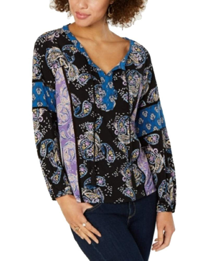 Style & Co Printed Split Neck Top