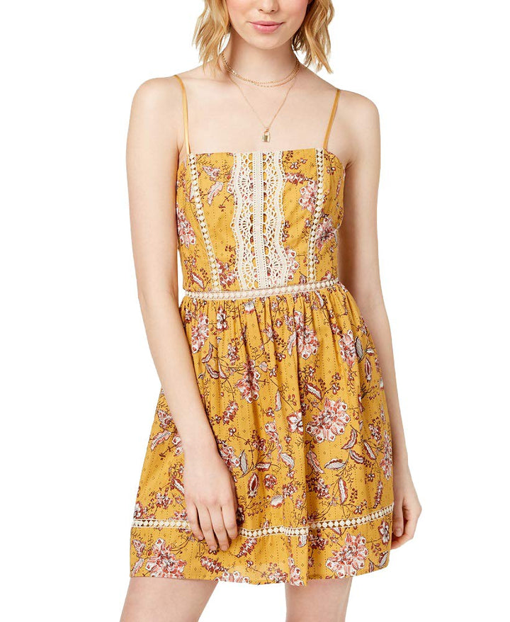 City Studios Juniors Crochet Inset Printed Dress