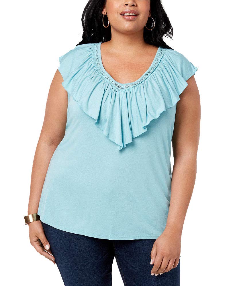 Style & Co Plus Size Ruffled V Neck Top