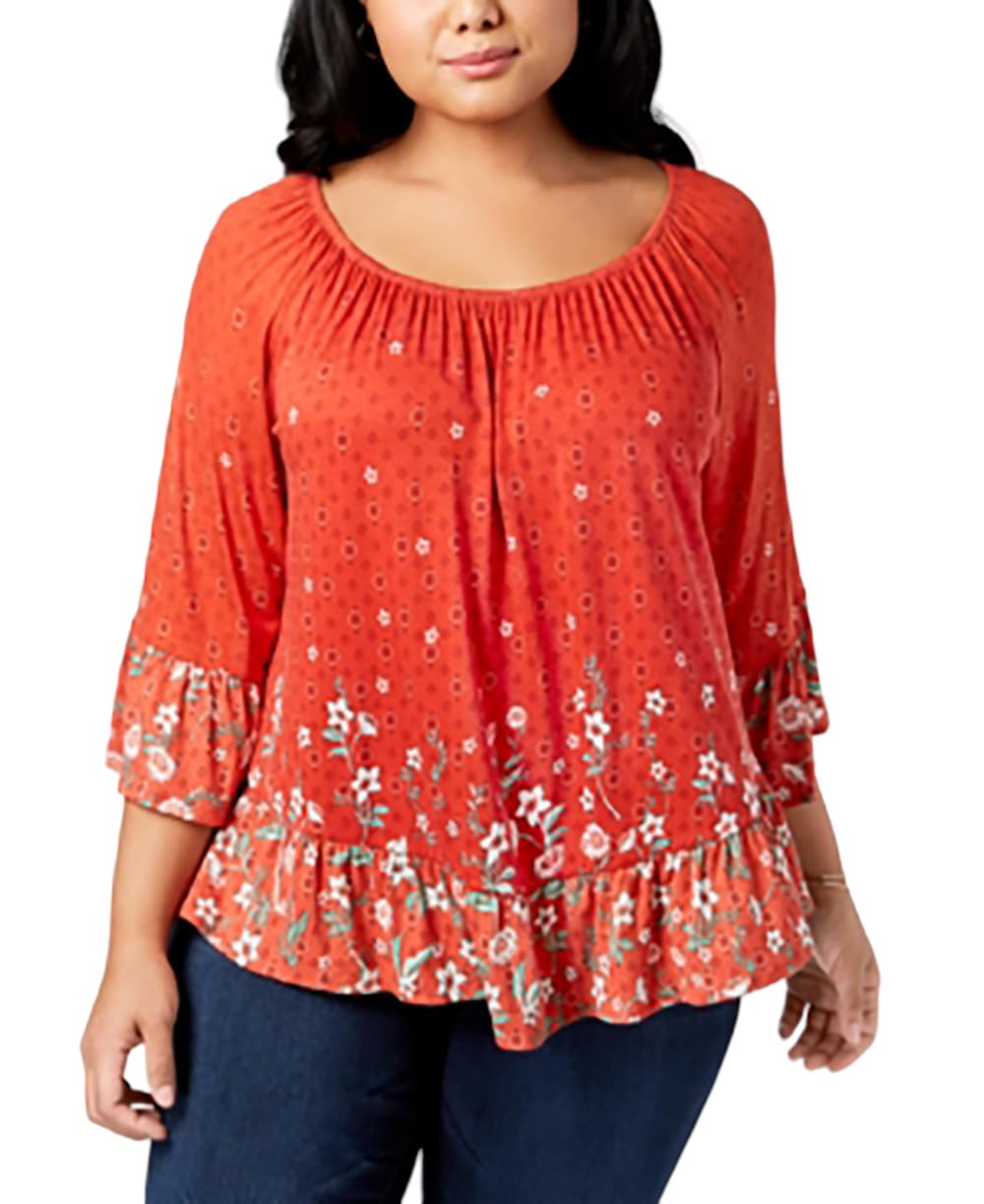Style & Co Plus Size Printed Bell Sleeve Tunic