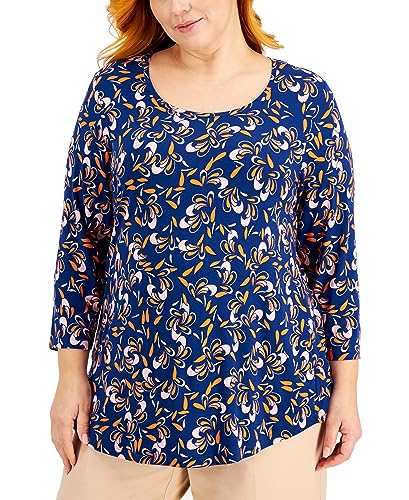 JM Collection Plus Size Printed 3/4 Sleeve Top