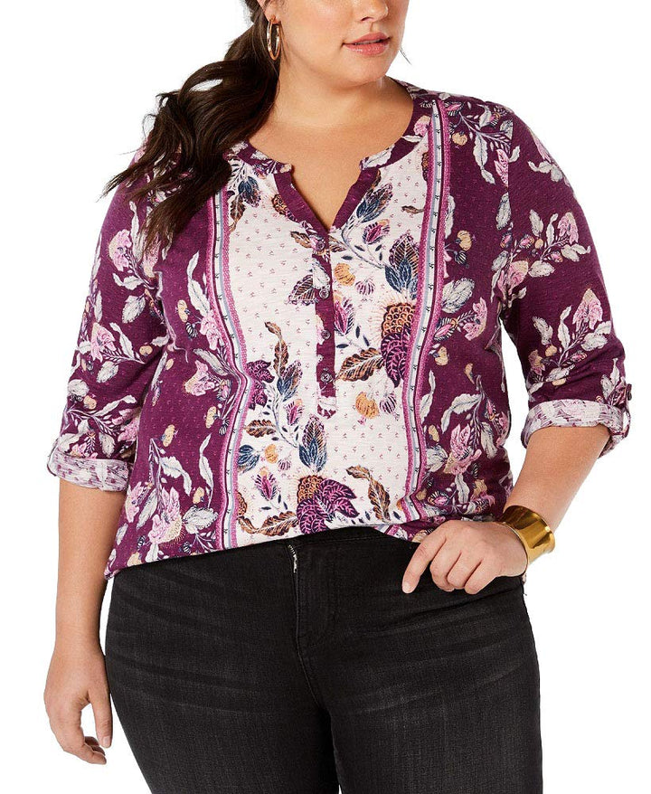 Style & Co Plus Size Retro Floral Print Top