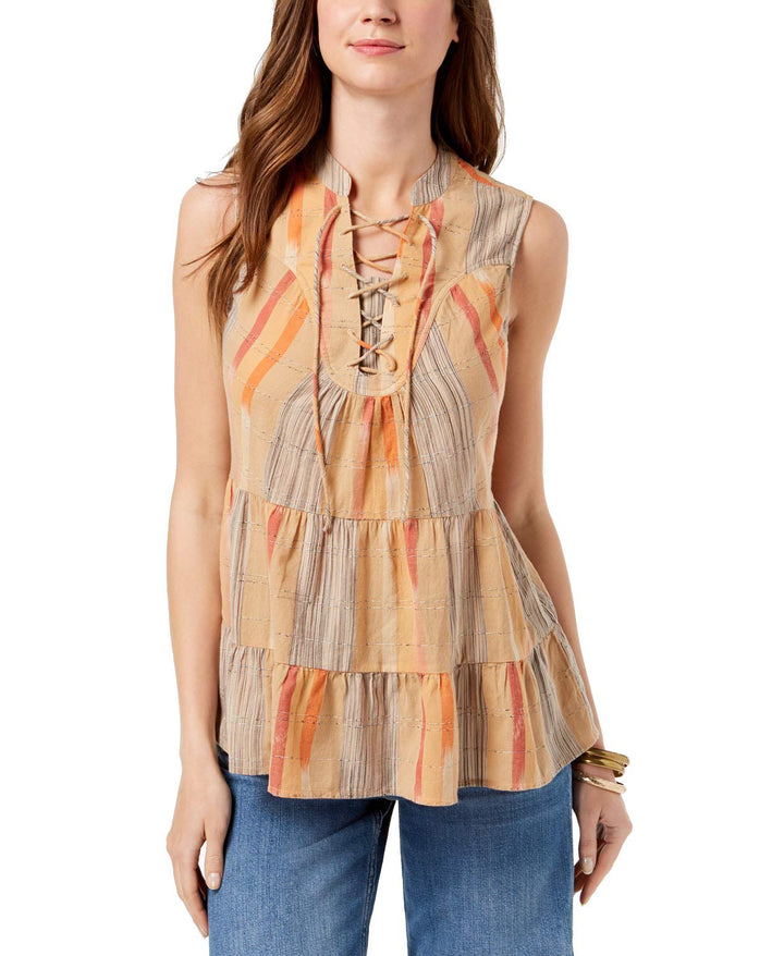 Style & Co Printed Lace Up Top