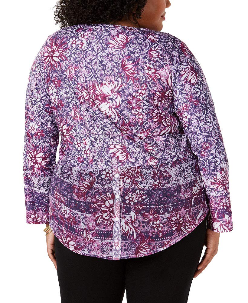 Style & Co Plus Size Printed Split Neck Top