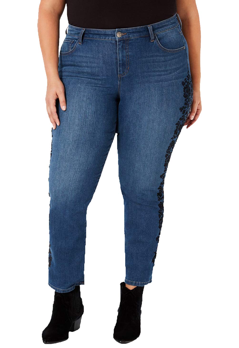Style & Co Plus Size Cotton Brocade Trim Boyfriend Jeans