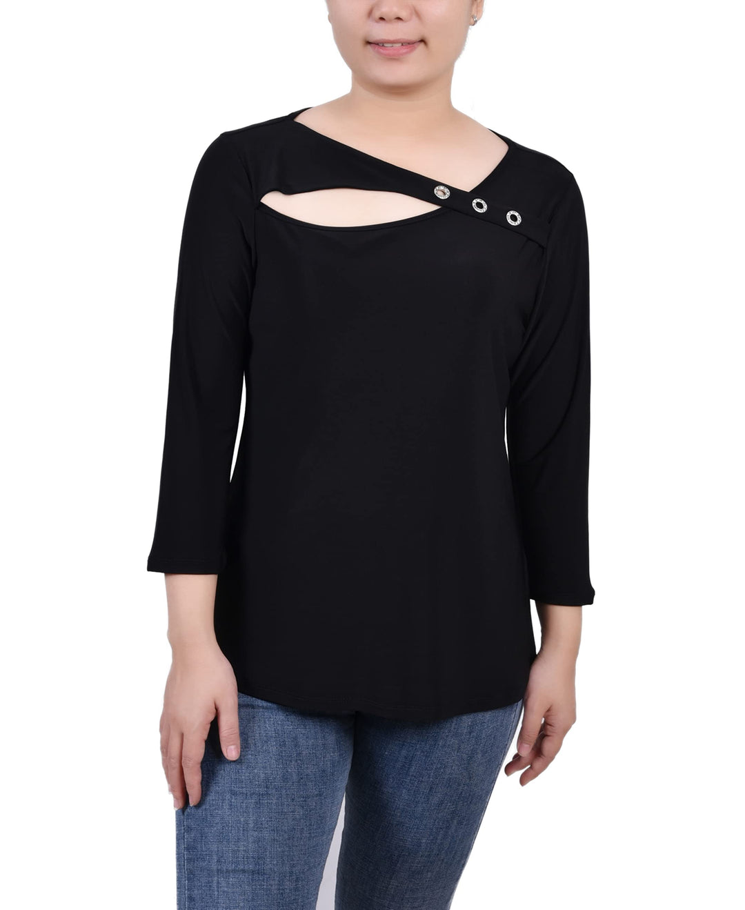 Petite 3/4 Sleeve Cutout Top