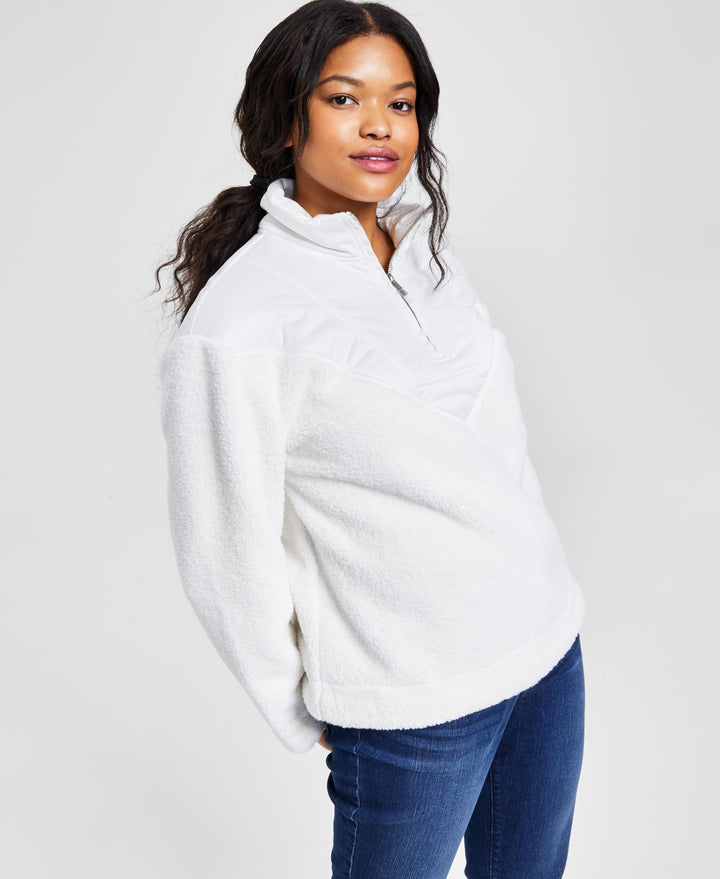Style & Co Womens Mixed Media Quarter-Zip Pullover