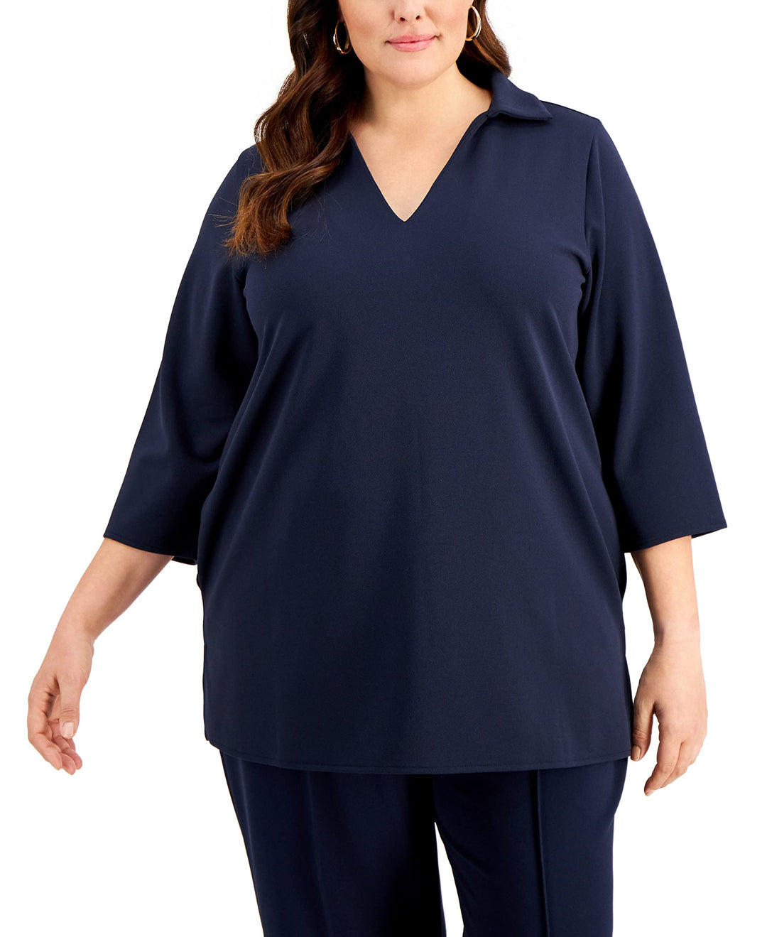 Alfani Plus Size 3/4 Sleeve Collared Tunic Top