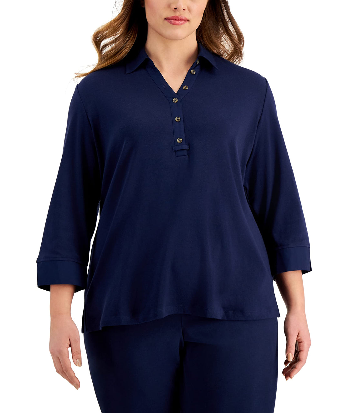Karen Scott Plus Size 3/4 Sleeve Cotton Top
