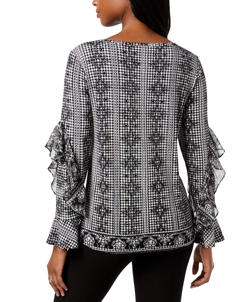 Style & Co Ruffled Printed Boat Neck Top
