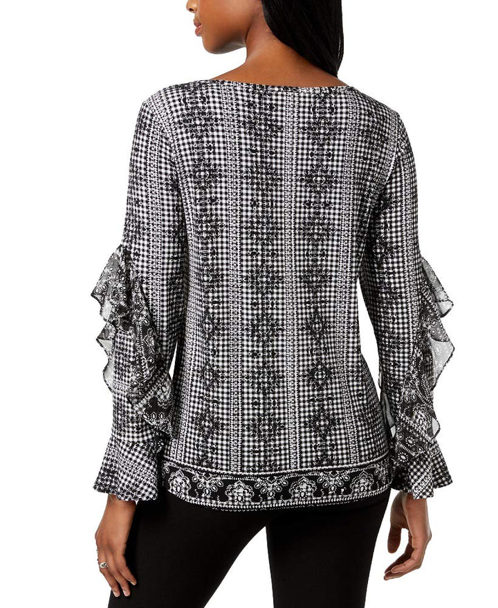 Style & Co Ruffled Printed Boat Neck Top
