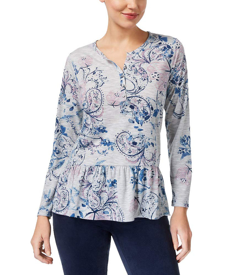 Style & Co Printed Peplum Henley