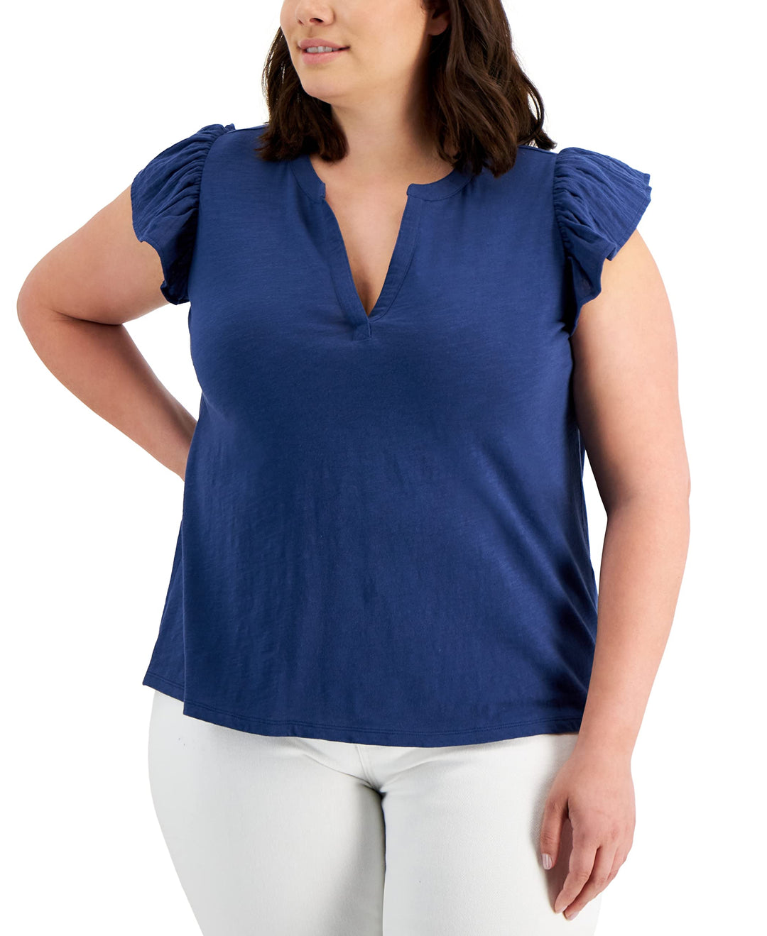 Style & Co Plus Size Cotton Flutter Sleeve Top