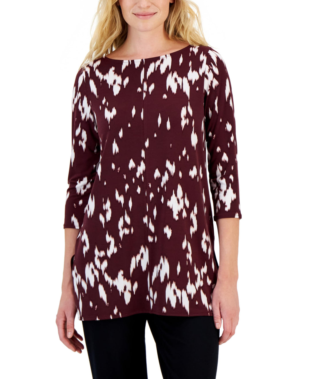 Alfani Petite Printed Boat Neck 3/4 Sleeve Tunic