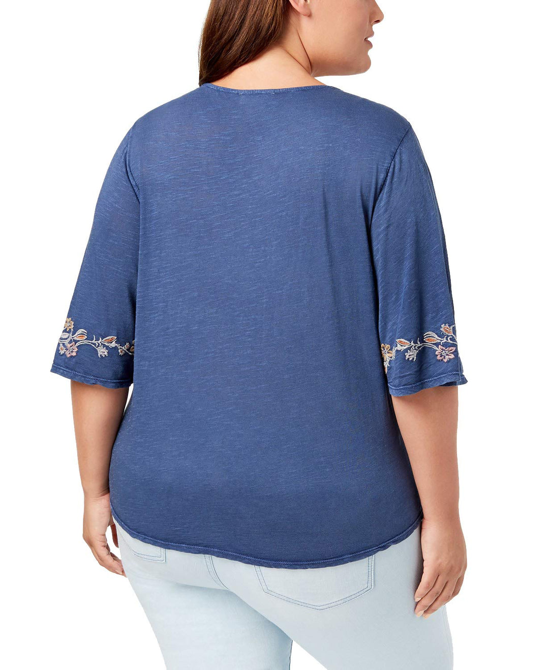 Style & Co Plus Size Cotton Acid Wash Lantern Sleeve Top