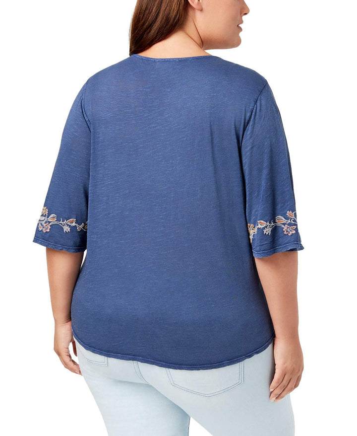 Style & Co Plus Size Cotton Acid Wash Lantern Sleeve Top