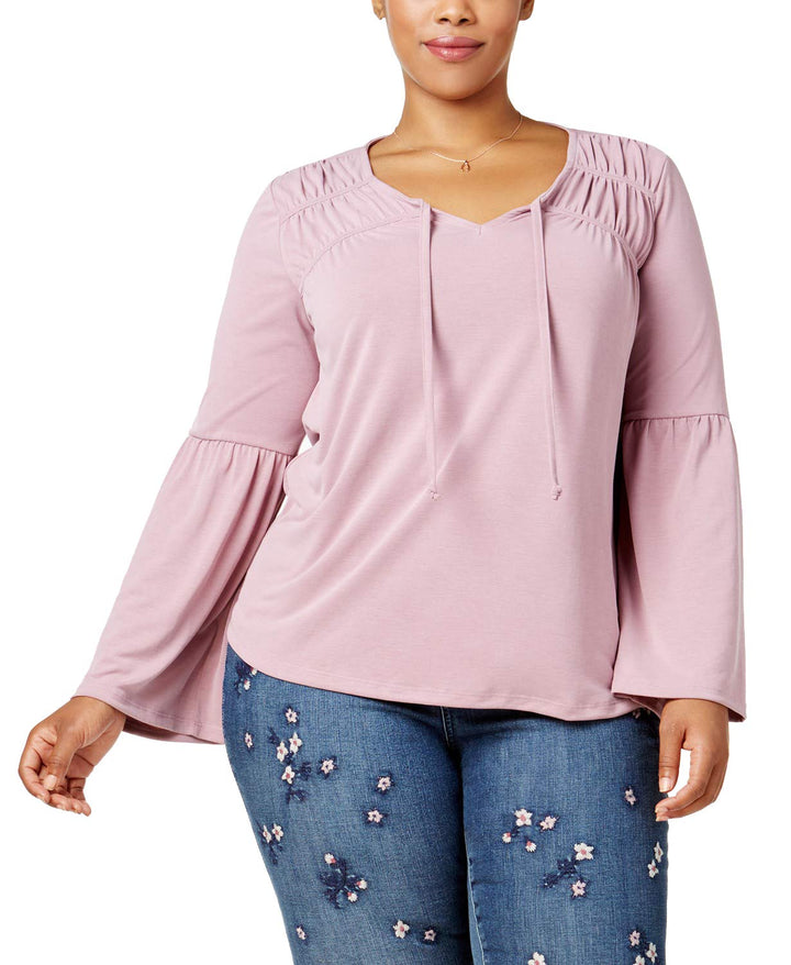 Style & Co Plus Size Ruched Bell Sleeve Top
