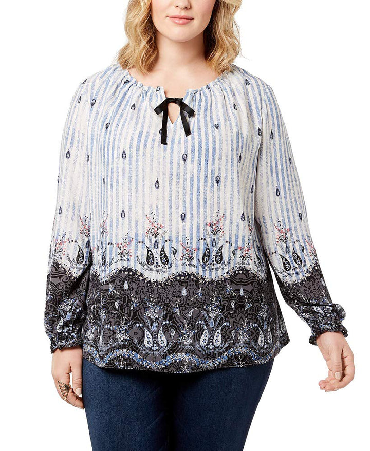 Style & Co Plus Size Printed Peasant Top