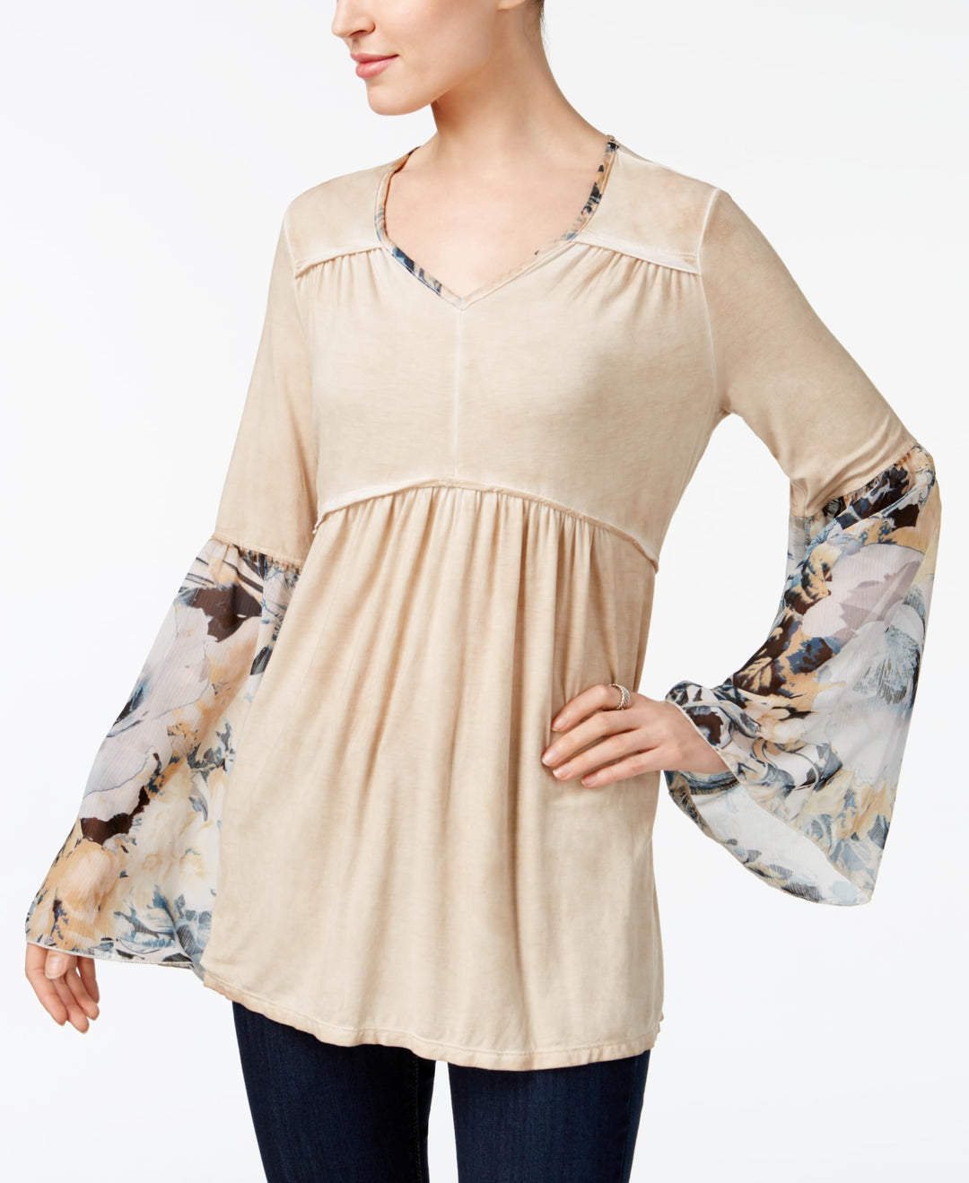 Style & Co Printed Sleeve Babydoll Top