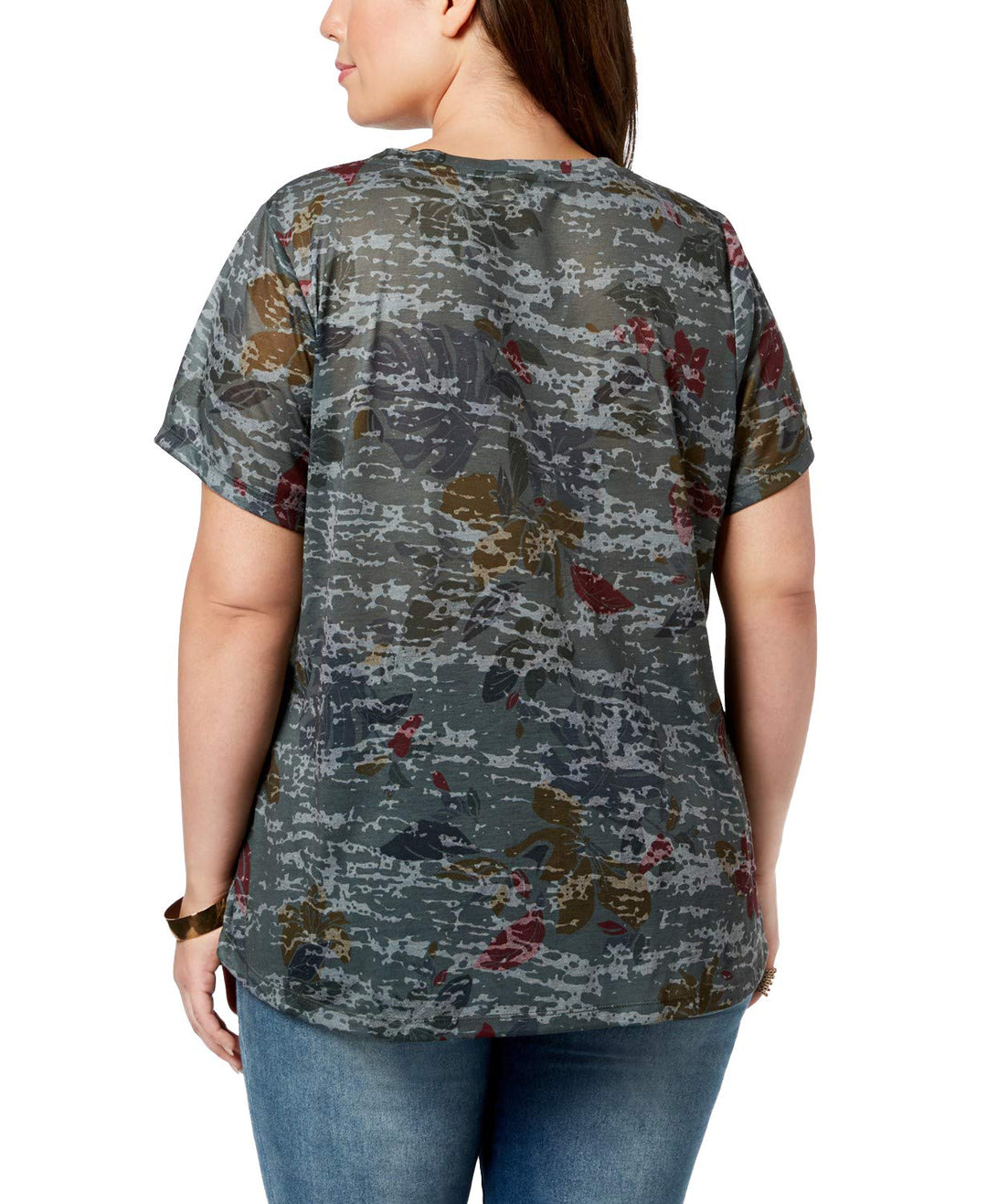 Style & Co Plus Size Printed Twist Front Top