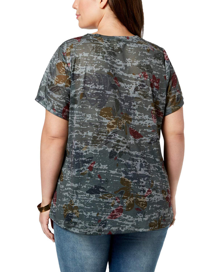 Style & Co Plus Size Printed Twist Front Top