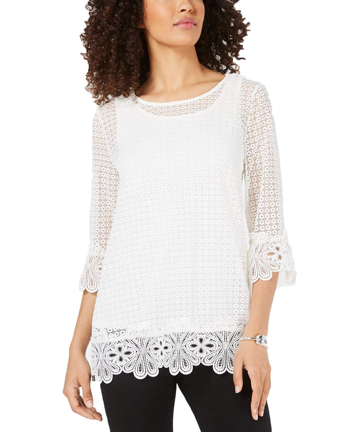 Alfani 3/4 Sleeve Crochet Top