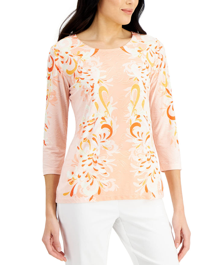 JM Collection Printed 3/4 Sleeve Top