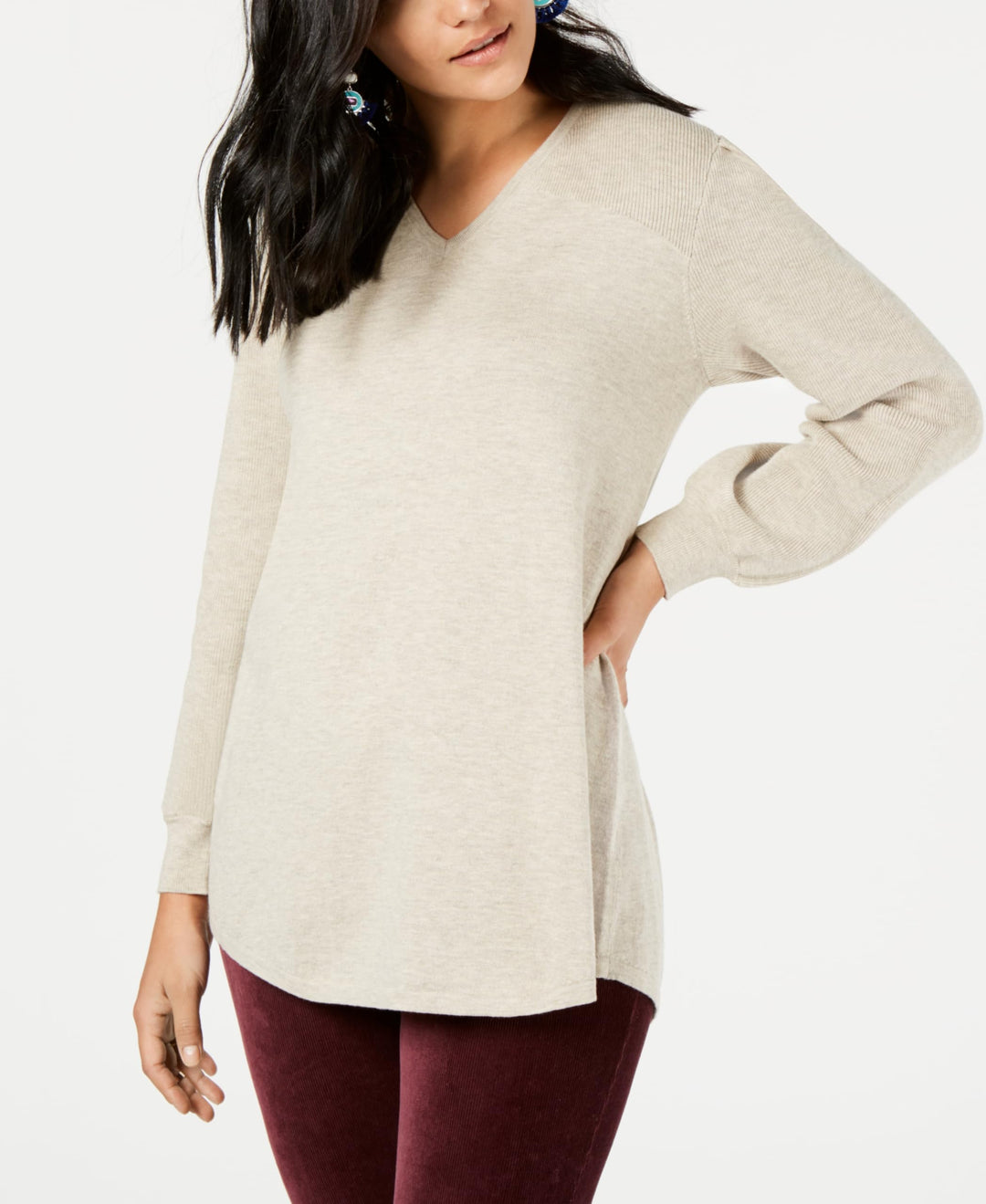 Style & Co Pleated Sleeve Tunic Sweater
