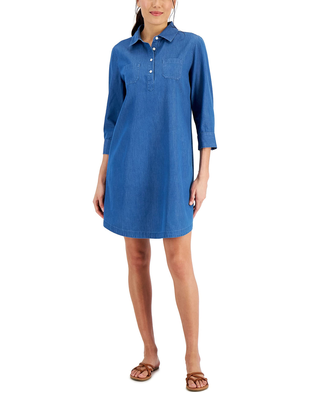 Karen Scott Petite 3/4 Sleeve Chambray Dress