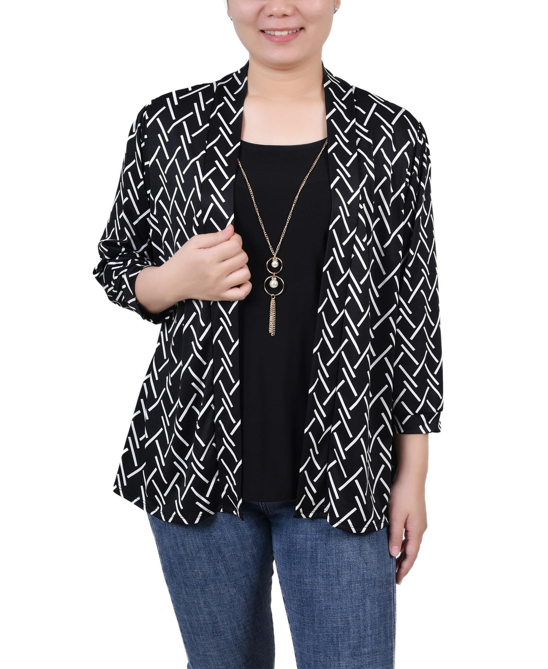 NY Collection Petite 3/4 Sleeve Two Fer Top