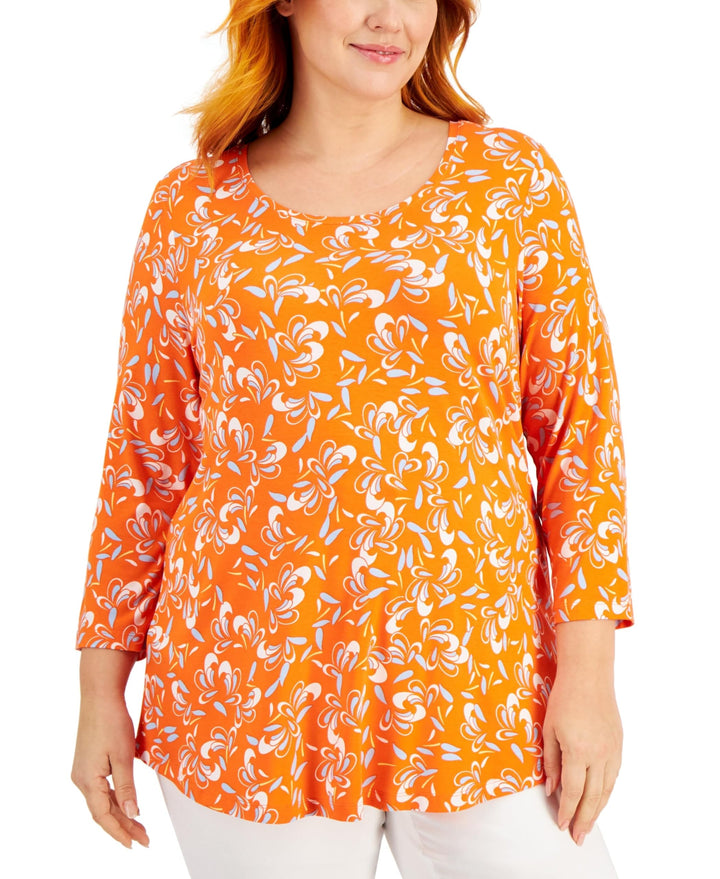 JM Collection Plus Size Printed 3/4 Sleeve Top