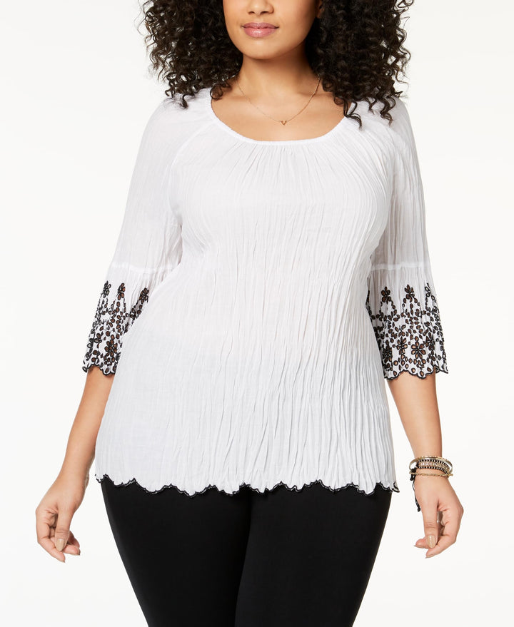 Style & Co Plus Size Cotton Eyelet Trim Top