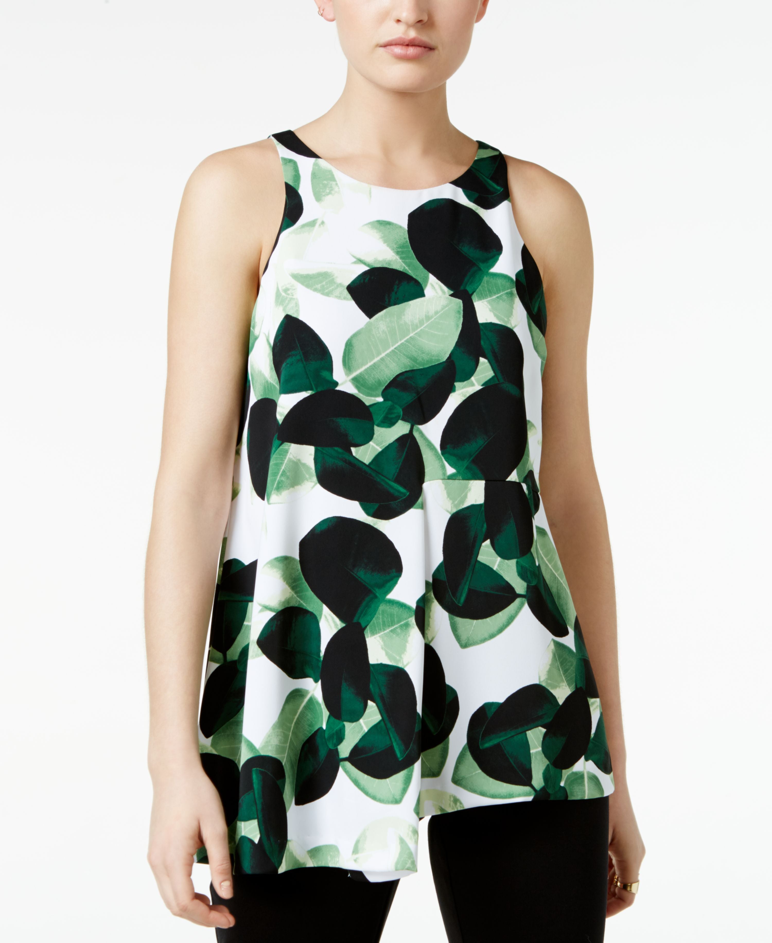 Alfani Petite Leaf Print Asymmetrical Top – USAFashion