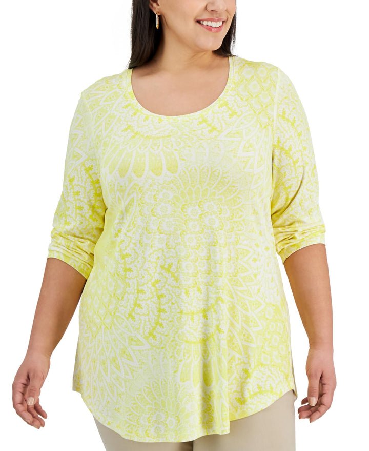 JM Collection Plus Size Printed 3/4 Sleeve Top
