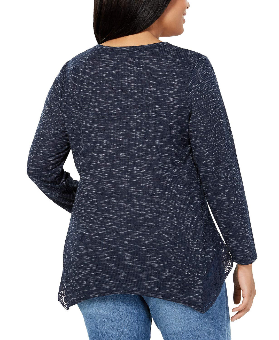 Style & Co Plus Size Space Dyed Lace Handkerchief Hem Top