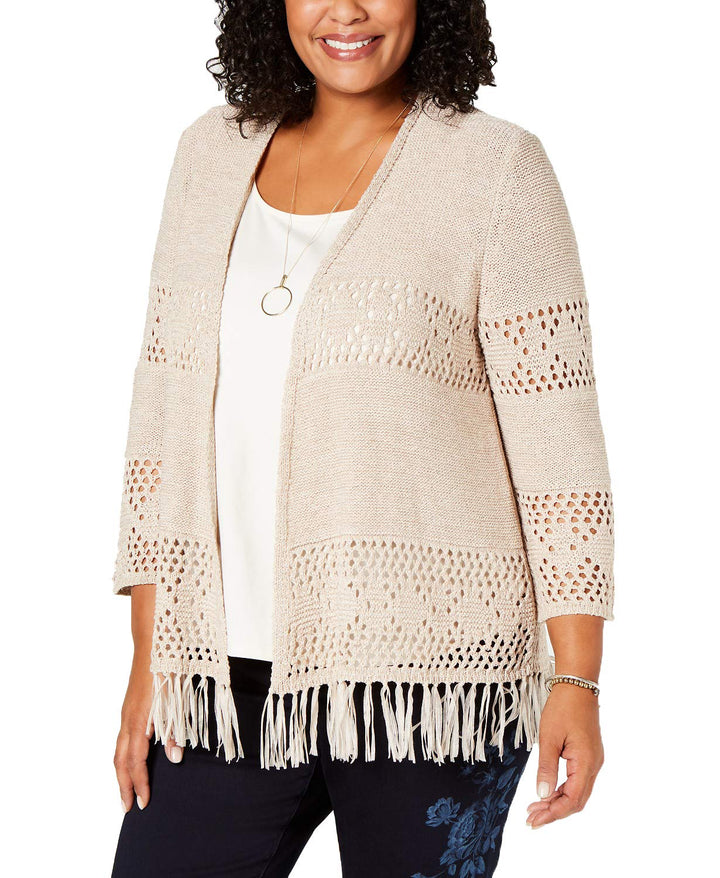 Style & Co Plus Size Fringe Lacy Knit Cardigan