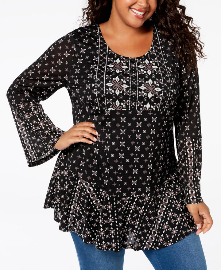 Style & Co Plus Size Mixed Print Flounce Hem Top