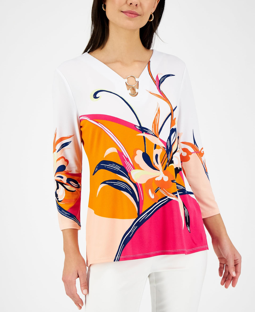 JM Collection Ring Hardware 3/4 Sleeve Top