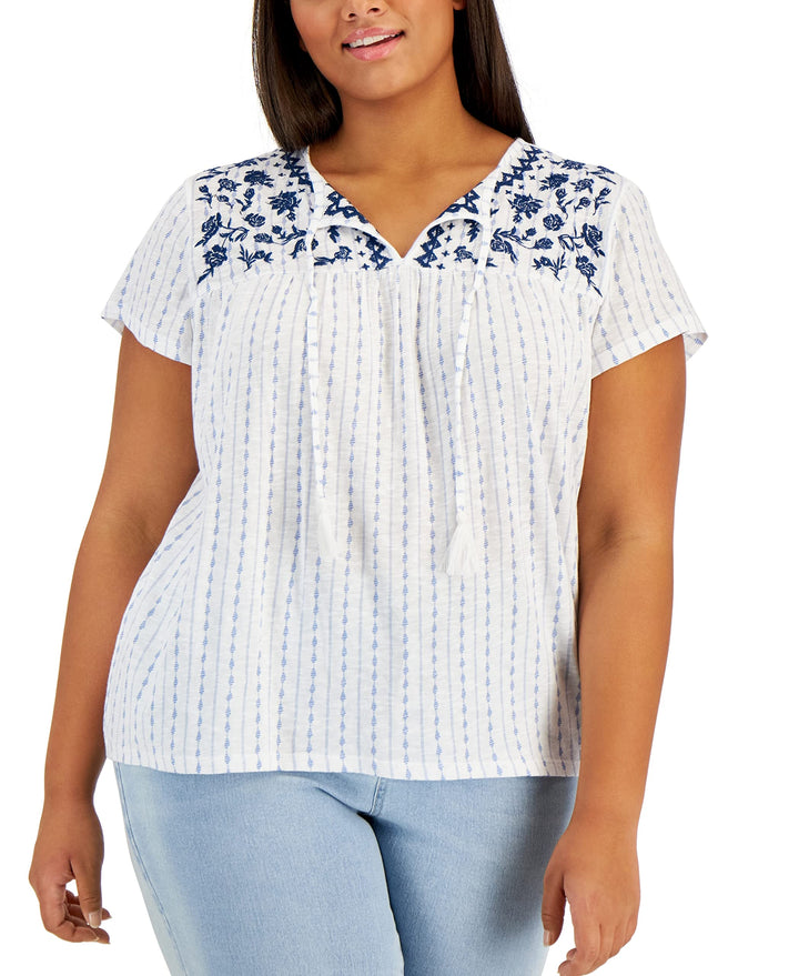 Style & Co Plus Size Split Neck Embroidered Top