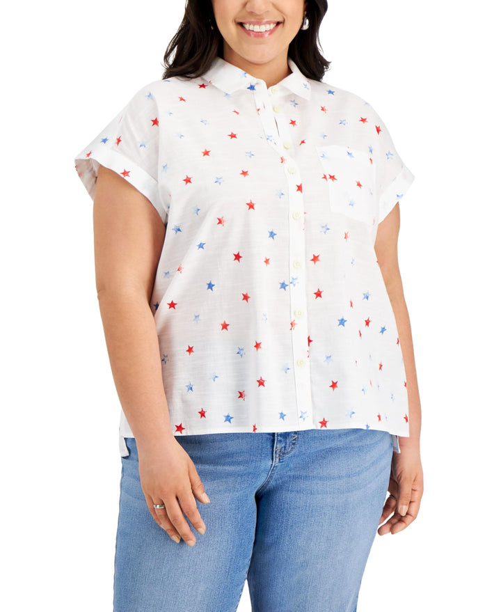 Style & Co Plus Size Printed Cotton Camp Shirt