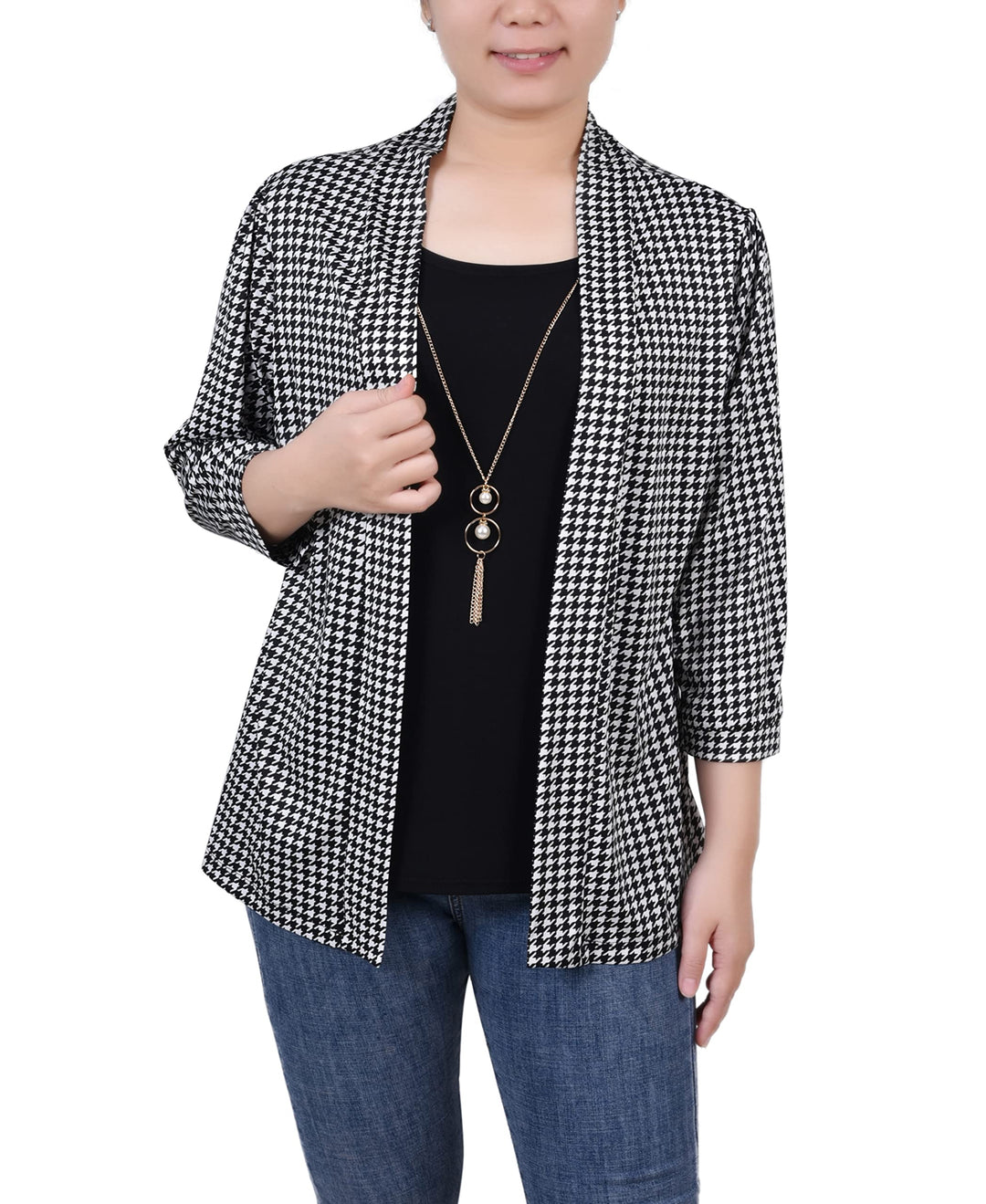 NY Collection Petite 3/4 Sleeve Two Fer Top