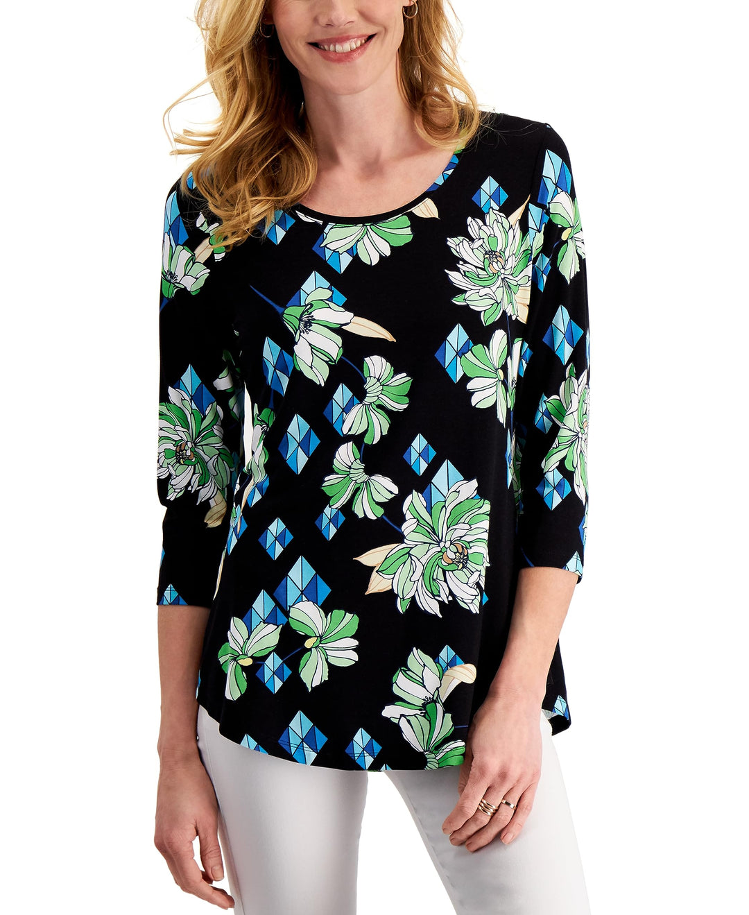 JM Collection Petite 3/4 Sleeve Printed Top